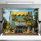 Aperturee - Green Wooden Board Sunflower Lemon Photo Backdrop